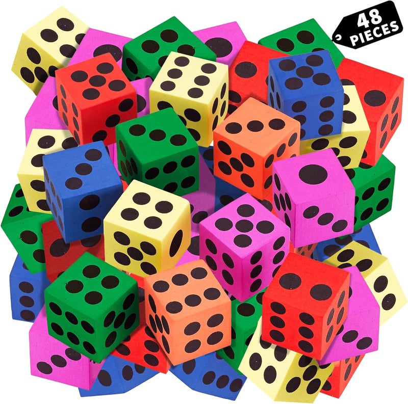 Playbees Big Foam Dice Set - 48-Pack, Jumbo, and Colorful Dice for Kids - Ideal for Boosting Math Skil in The Classroom, Great Gifts, and Party Fun - Image 1